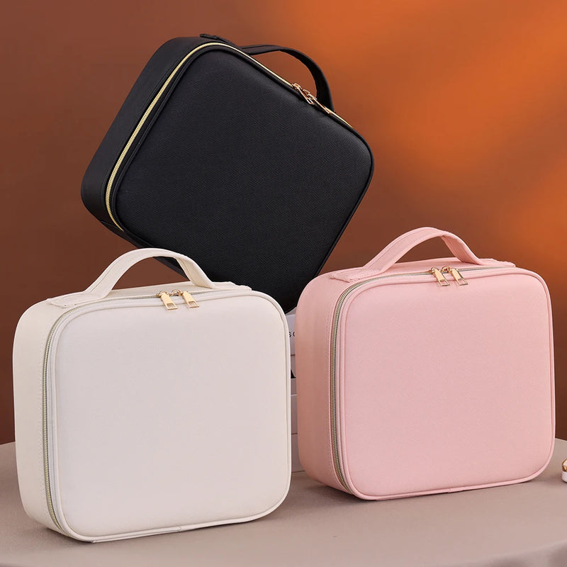 Travel Makeup Bag with USB-Powered LED Mirror