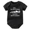 Funny Racing Baby Bodysuit - 'Watching Racing with Daddy' Newborn Romper