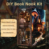 DIY Book Nook Kit featuring a detailed dwarf's house scene with wooden elements and LED lighting.