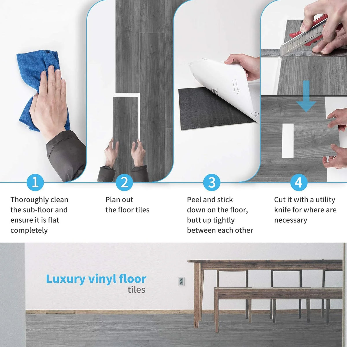 Self-Adhesive Wood Grain Floor Sticker - 40x15cm (10 Pack)