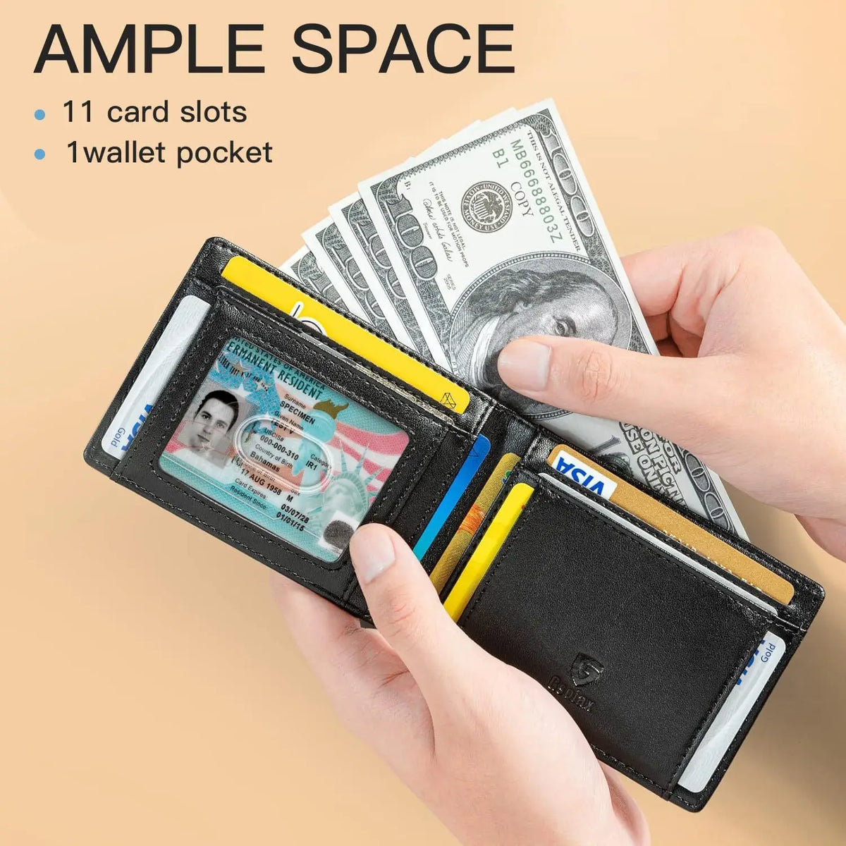 Slim RFID Blocking Leather Card Holder Wallet with Geometric Pattern
