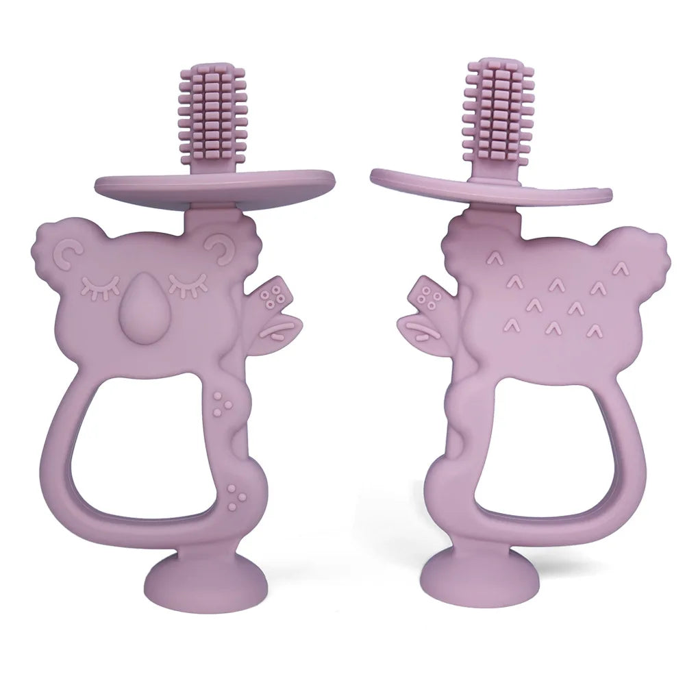 Baby Teething Gloves with Cartoon Bear Design