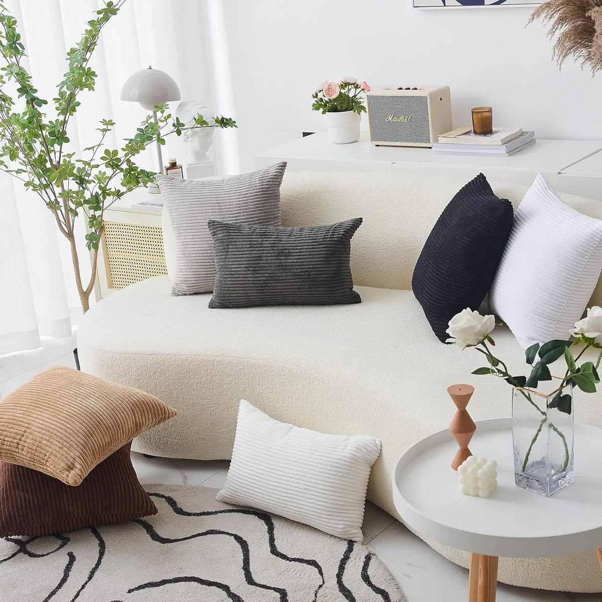Soft Corduroy Striped Throw Pillow Cover