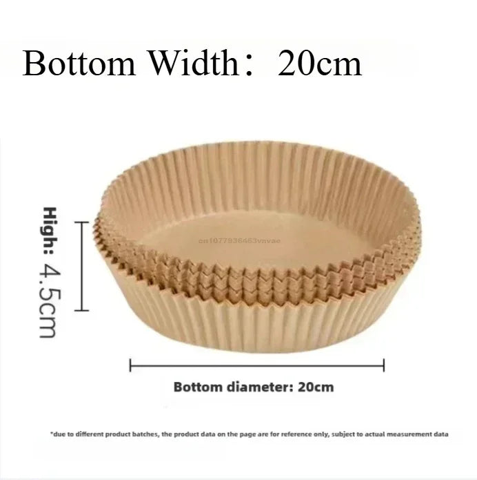 A disposable air fryer parchment paper liner with a bottom width of 20cm and a height of 4.5cm.