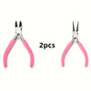 Pink Jewelry Pliers Tool Kit with Needle, Round Wire Cutter, and Curved Nose Pliers