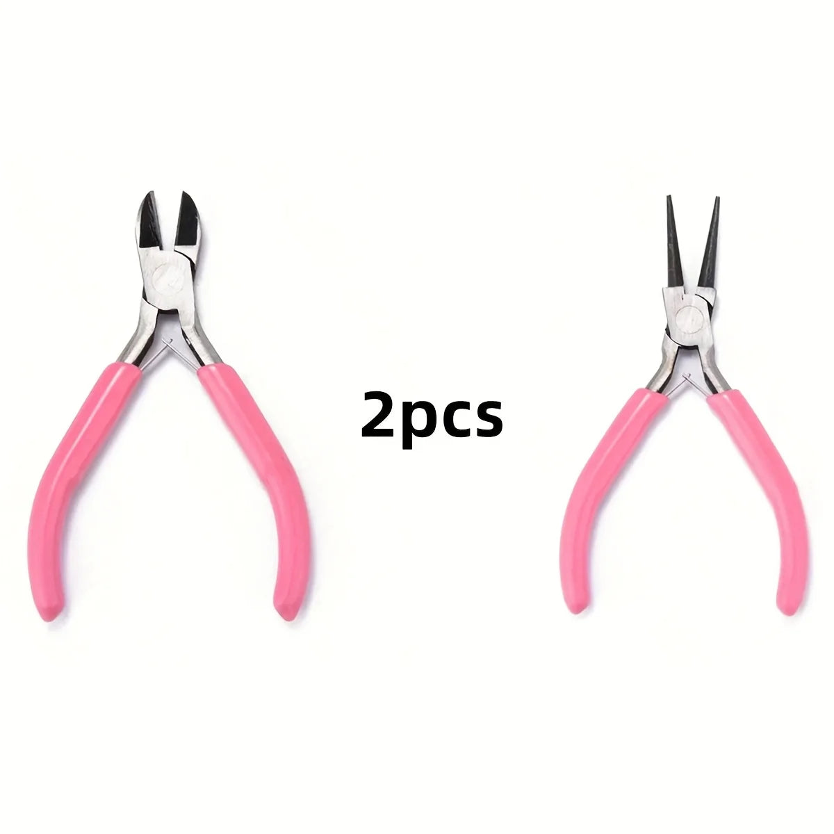 Pink Jewelry Pliers Tool Kit with Needle, Round Wire Cutter, and Curved Nose Pliers