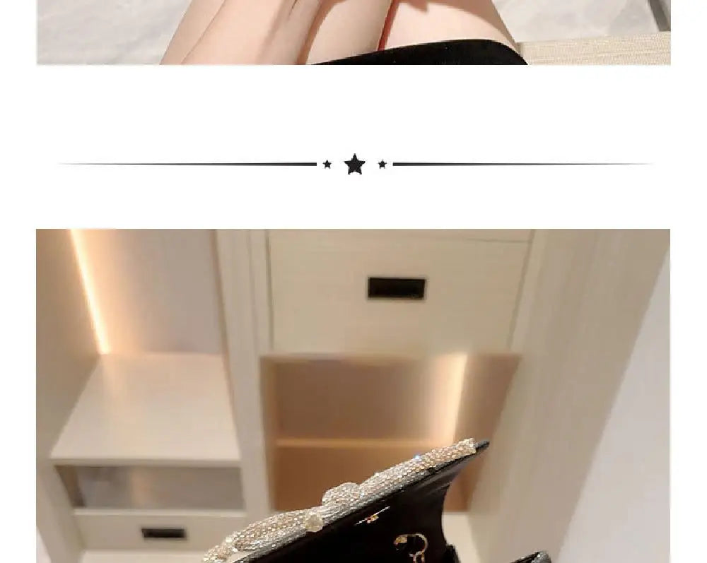 Crystal Bowknot Evening Clutch with Chain Strap