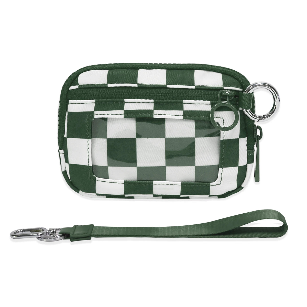 Checkered Card Case Wallet with Detachable Keychain and ID Window
