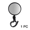 A circular, adjustable rearview mirror with a black mounting bracket.