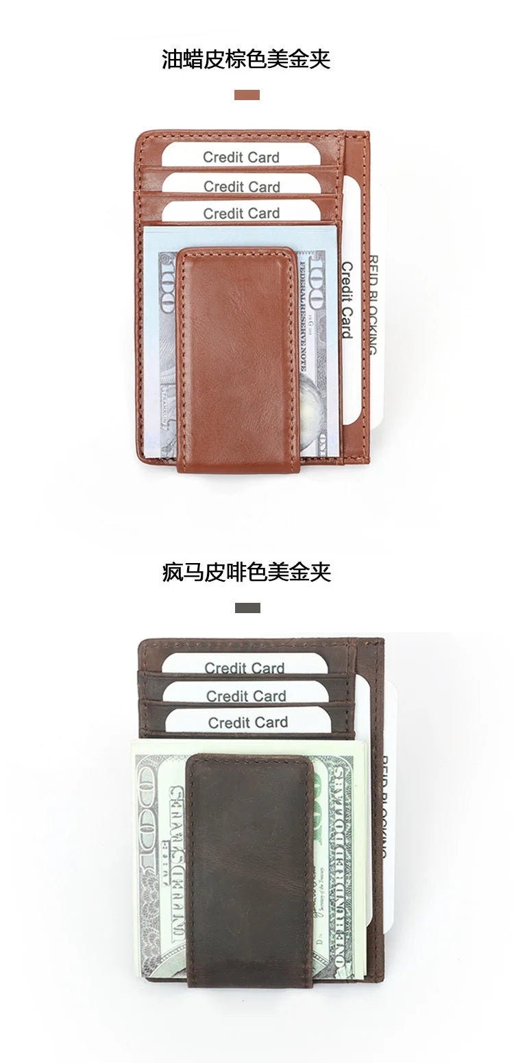 Slim RFID-Blocking Leather Wallet with Money Clip