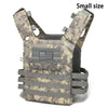 A small size camouflage training vest with a flag emblem and MOLLE webbing.
