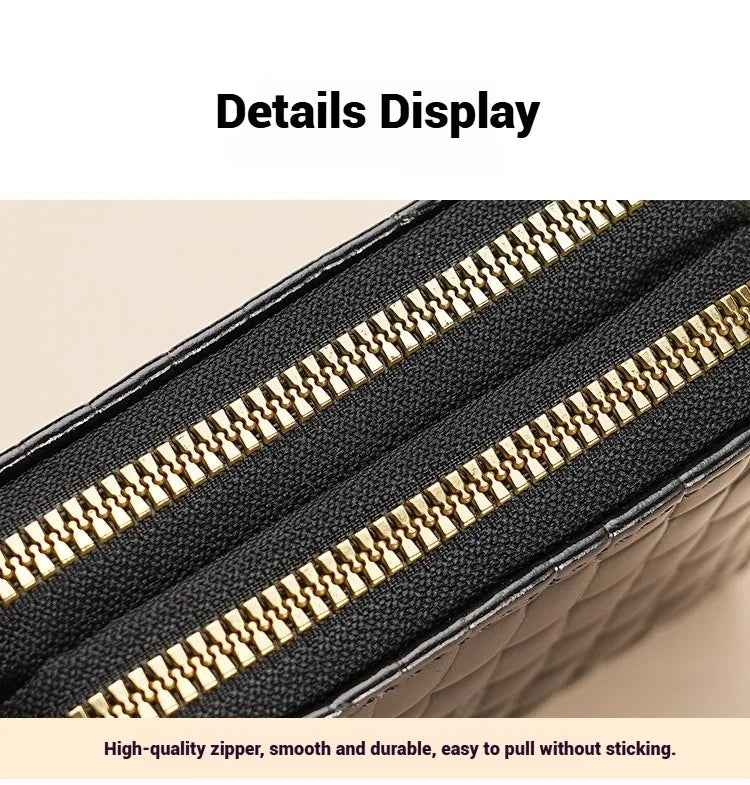 Premium PU Leather Compact Wallet with Double Zipper and Coin Pocket