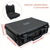 Black hard shell protective storage case for tools and instruments shown with internal dimensions and external measurements.