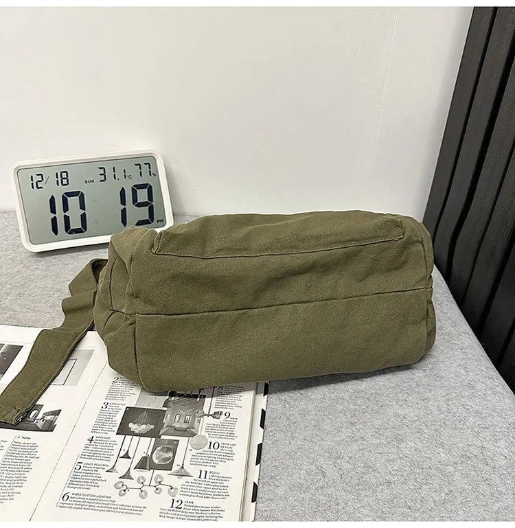 Cotton Canvas Crossbody Bag with Large Capacity