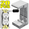 A kit of 20 galvanized outlet spacers for flush mount installation, showing a silver metal piece and a black connector.