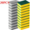30 pieces of reusable double-sided cleaning sponges stacked in gray and yellow stripes
