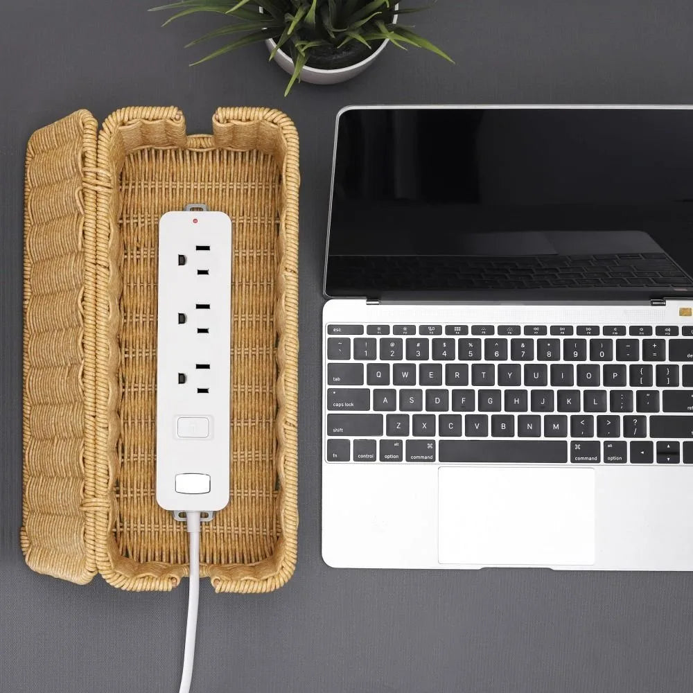 Handwoven Rattan Cable Management Box with Lid