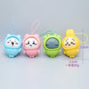 A set of four cute PVC bag pendant dolls in pastel colors including blue, pink, green, and yellow.