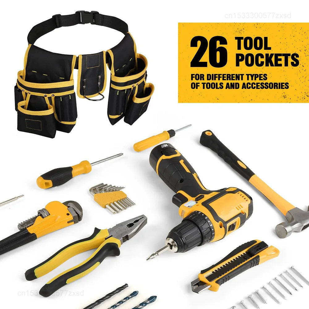 Adjustable Tool Belt with Detachable Pockets for Work and DIY