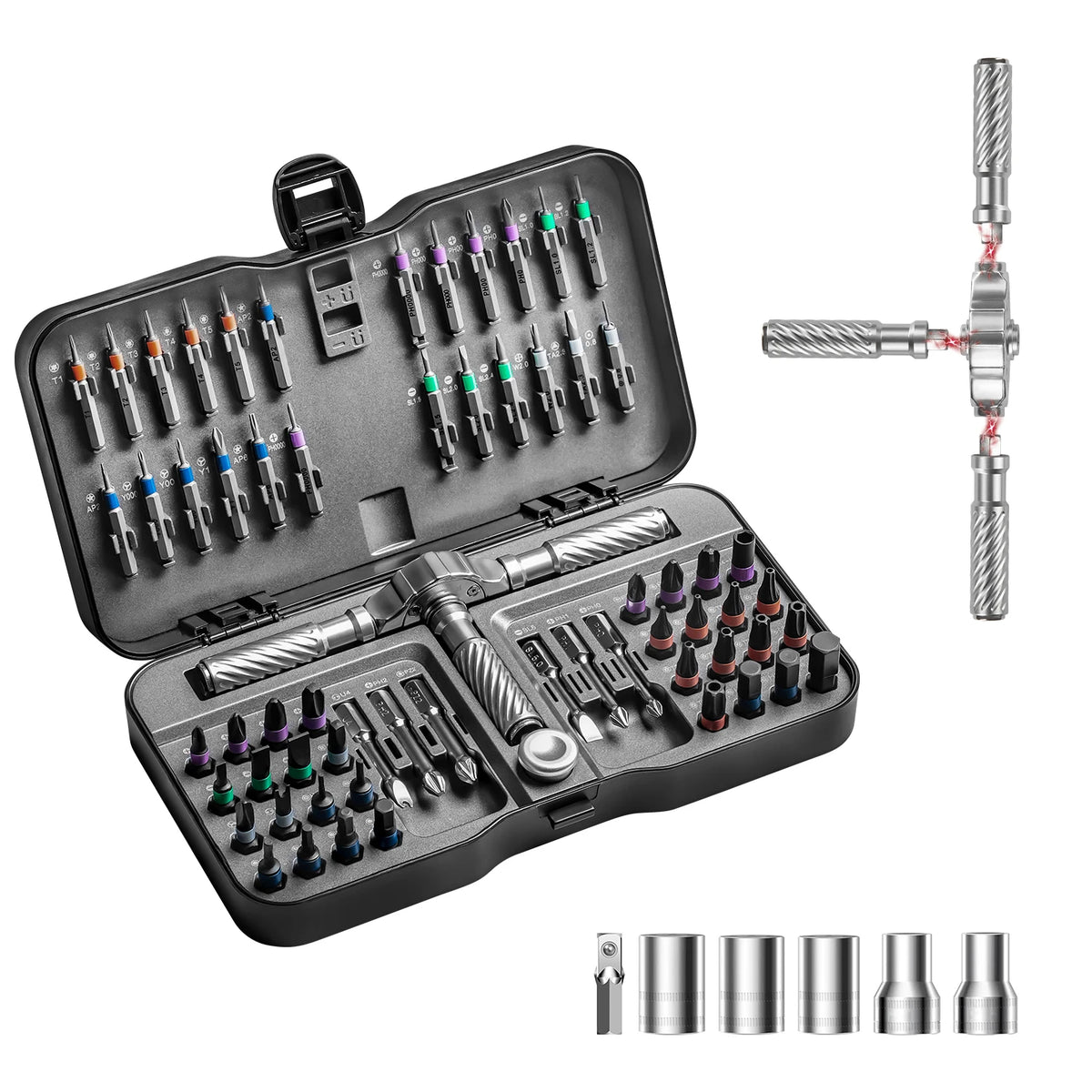 Gearless Ratchet Screwdriver Set with Magnetic S2 Steel Bits