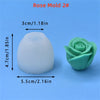 A white silicone mold shaped like a rose, shown next to a green molded rose.