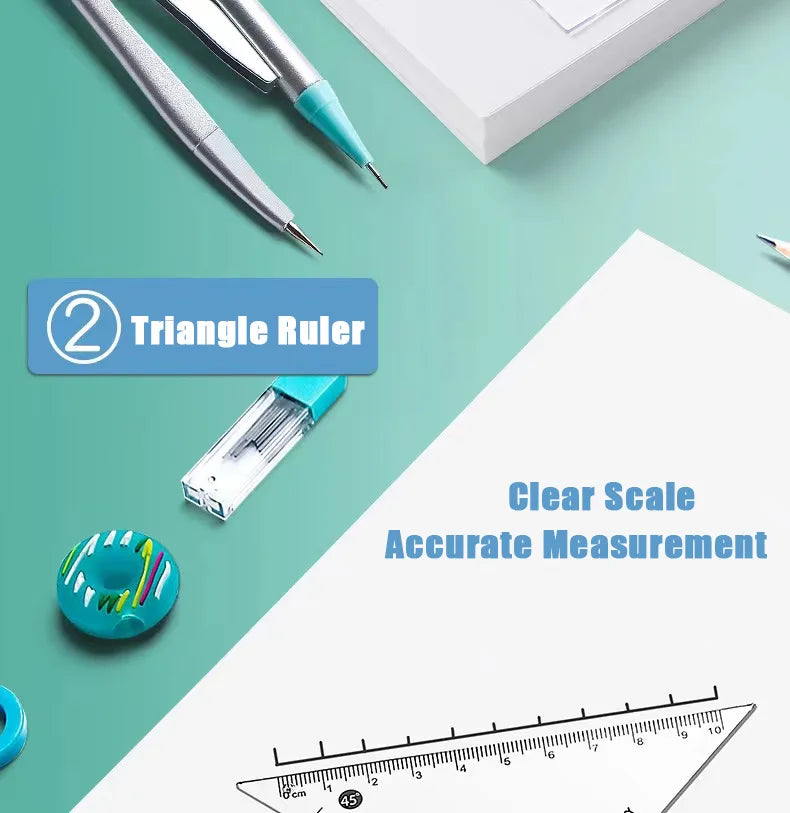 7-Piece Geometry Set with Compass and Ruler