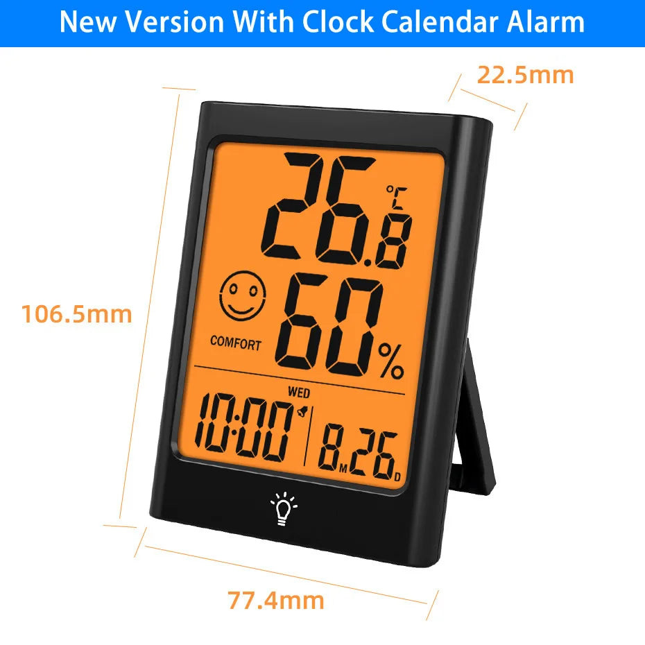 Digital Temperature and Humidity Monitor with Stand, Magnet, and Wall Mount