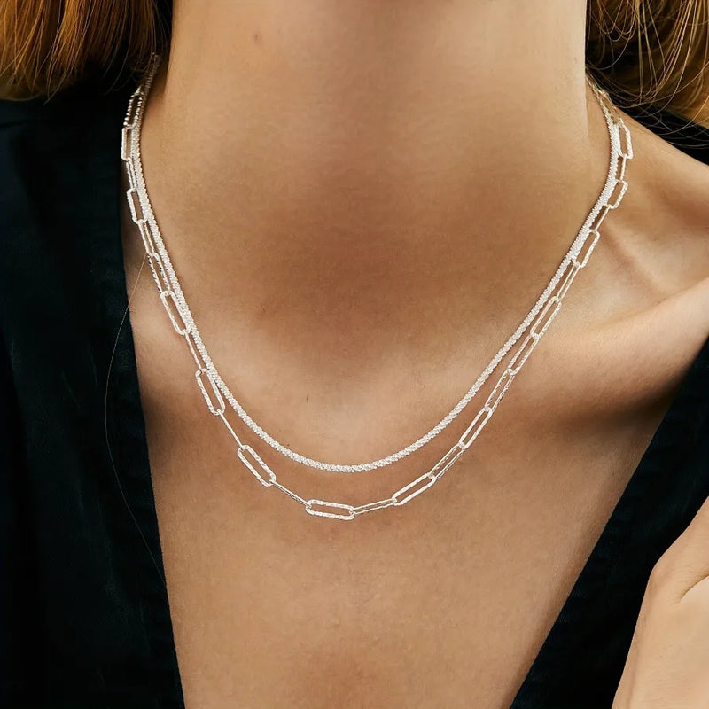 925er Sterlingsilber Paperclip-Kette Halskette & Armband Set