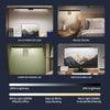 Various uses of a clip-on LED monitor light bar including a dormitory desk, bedside reading, and monitor screen.