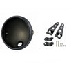 Black 7-inch motorcycle LED headlight with angel eyes and DRL, shown with mounting hardware.
