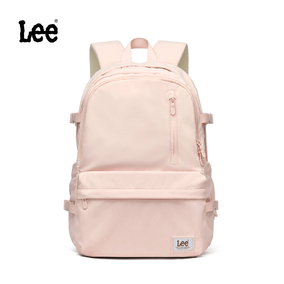 A light pink ultralight water-resistant laptop backpack for work and travel.