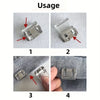 Four images showing the usage of invisible pant hem clips for keeping trousers off the floor.