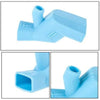 A light blue flexible silicone faucet extender used for handwashing or as a faucet accessory.