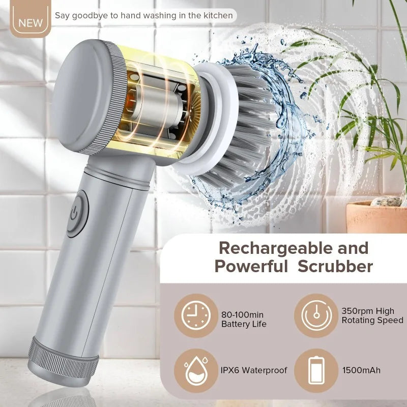 Cordless Electric Spin Scrubber with Adjustable Handle