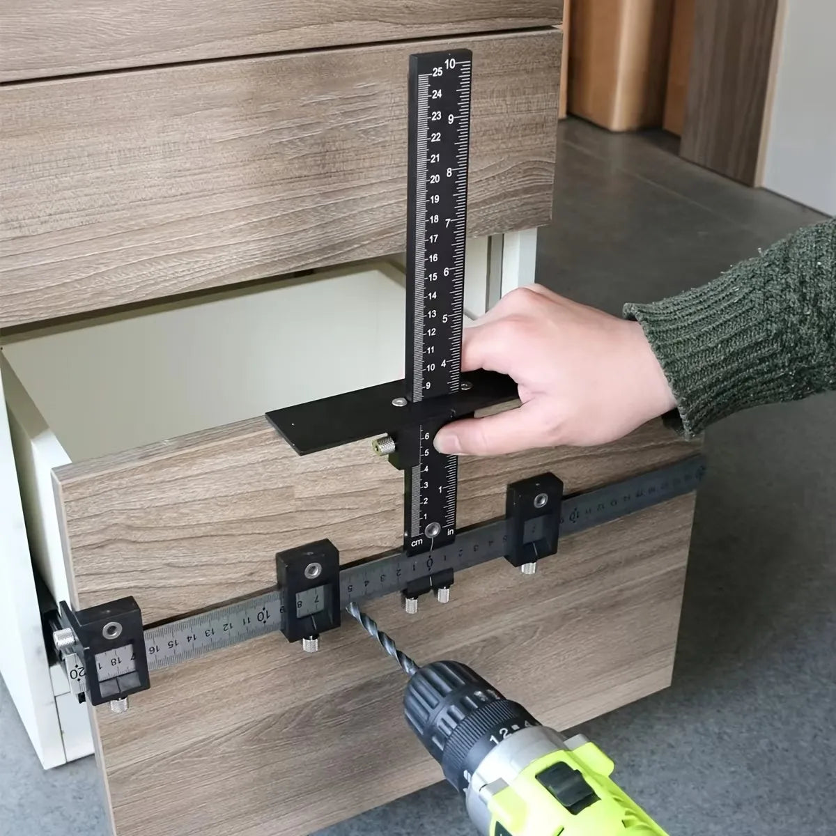 Cabinet Handle Drill Guide Template with Locator Punch