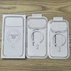 Clear magnetic case for iPhone with MagSafe compatibility shown in packaging and product form.