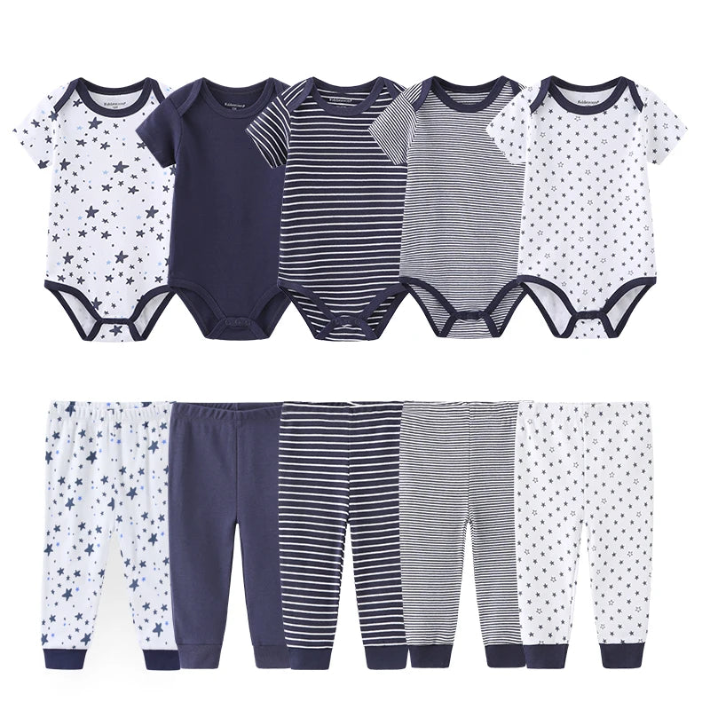 Baby Cotton Bodysuit and Pants Outfit Set (4-Piece)