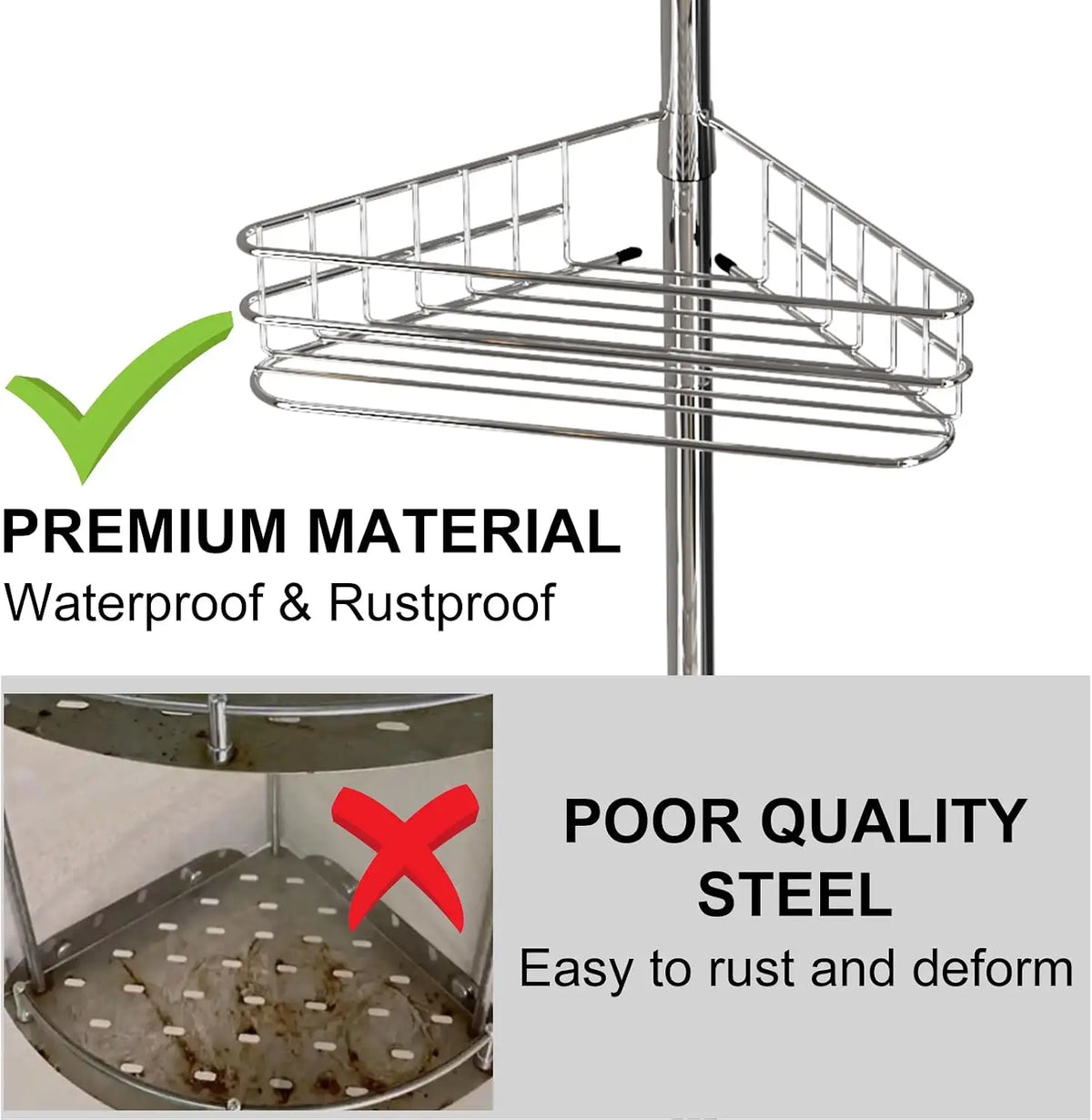4-Tier Corner Shower Caddy with Adjustable Tension Pole