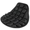 Black ergonomic motorcycle seat cushion designed for cool and comfortable universal fit.