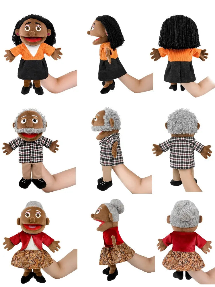 A set of five hand puppets featuring diverse characters for storytelling and role play