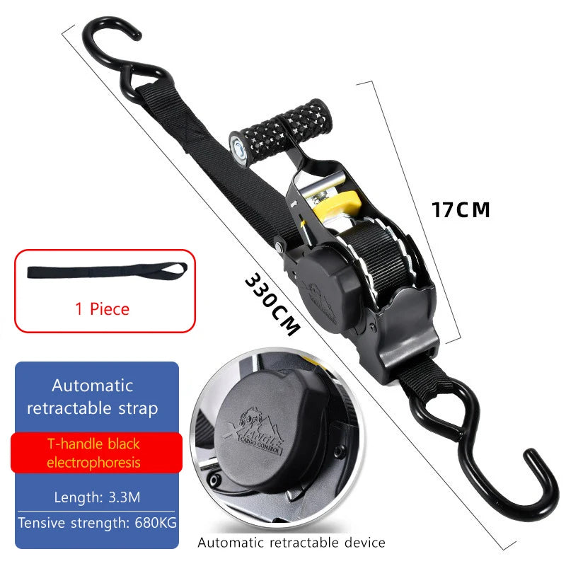 Black automatic retractable strap device for electrophoresis with a T-handle and 680KG tensile strength