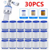 A set of thirty faucet filter cartridges, including a metal filter and ten white plastic cartridges for tap water purificatio