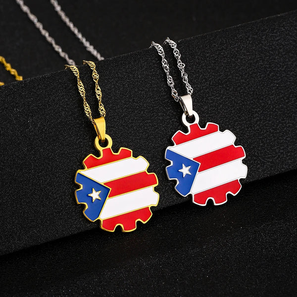 Collier Pendentif en Acier Inoxydable avec Carte de Porto Rico