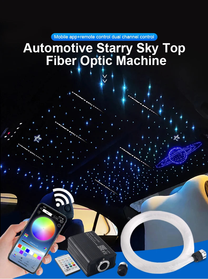 16W Starry Sky Fiber Optic Car Ceiling Light with Music Sync