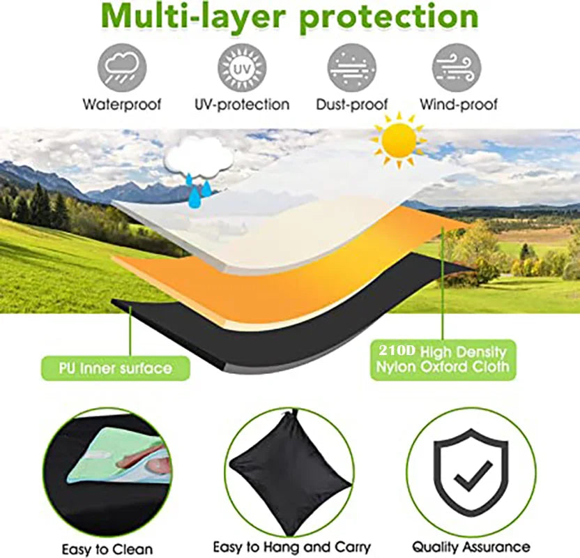 Multi-layer protection patio furniture cover featuring waterproof, UV, dust, and wind-proof layers.