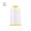 A spool of white polyester embroidery thread with a yellow base.