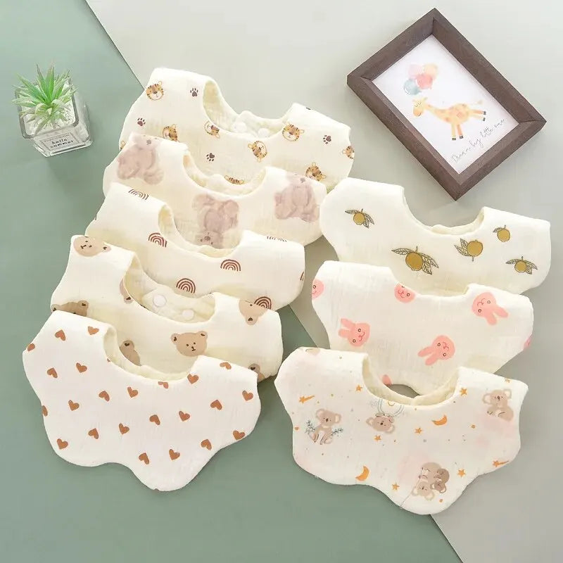 Cotton Gauze Baby Feeding Bibs (3-Pack) with Burp Cloths