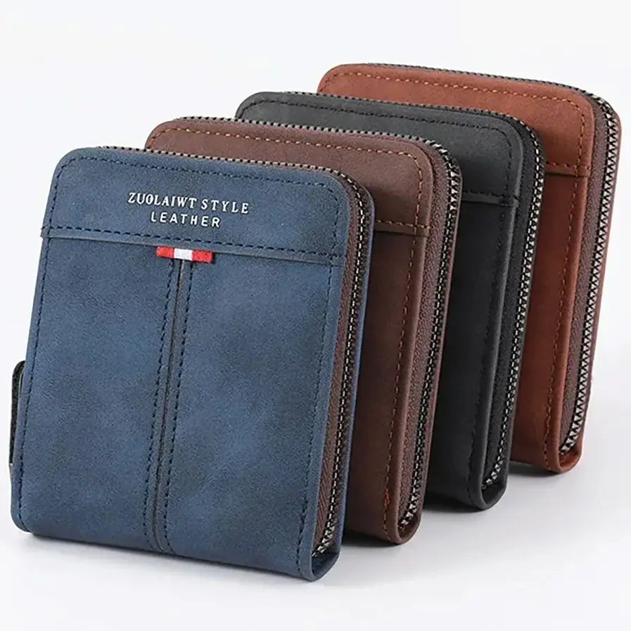 Men's Vintage PU Leather Wallet with Woven Tape Accent
