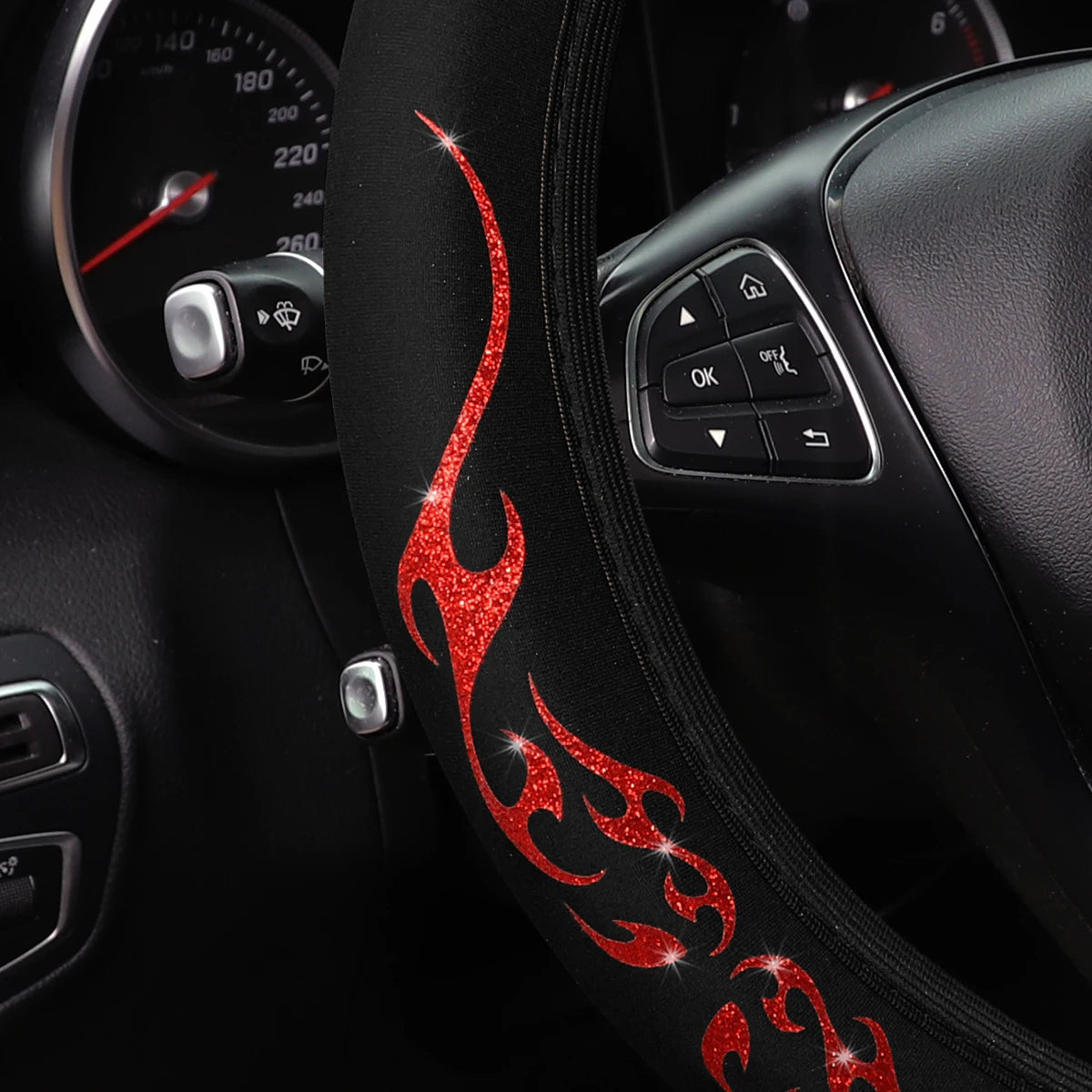 Flame Totem Fabric Steering Wheel Cover (Fits 14.5-15 Inch)