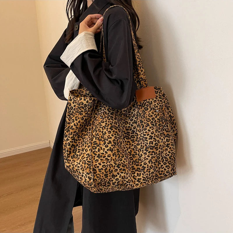 Vintage Leopard Print Canvas Tote Bag